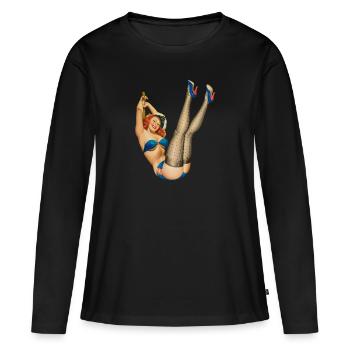 Marine la pin up - T-shirt manches longues Premium bio Femme - noir - Devant - Julia (174cm)
