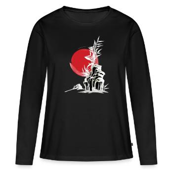 Japon Asie Bamboo Sun Kanji simple nature - T-shirt manches longues Premium bio Femme - noir - Devant - Julia (174cm)