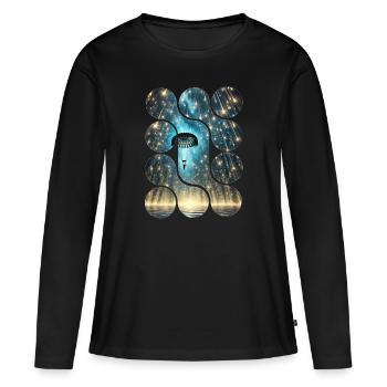 Visuel Parachute des Étoiles - T-shirt manches longues Premium bio Femme - noir - Devant - Julia (174cm)