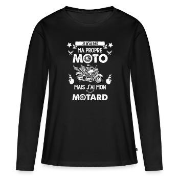 Femme Copine de Motard Cadeau Humour Moto - T-shirt manches longues Premium bio Femme - noir - Devant - Julia (174cm)