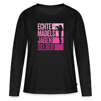 Jagd Jäger Jägerin Echte Mädels Jagen Selber - Frauen Premium Bio Langarmshirt - Schwarz - Vorne - Julia (174cm)