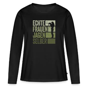 Jagd Jäger Jägerin Echte Frauen Jagen Selber - Frauen Premium Bio Langarmshirt - Schwarz - Vorne - Julia (174cm)