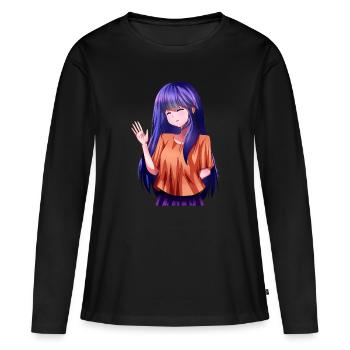 Lila Haar Anime Mädchen winken - Frauen Premium Bio Langarmshirt - Schwarz - Vorne - Julia (174cm)