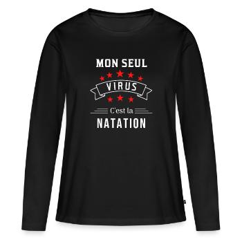 natation virus - T-shirt manches longues Premium bio Femme - noir - Devant - Julia (174cm)