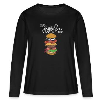Best Burger in Town Tafel - Rezept - Frauen Premium Bio Langarmshirt - Schwarz - Vorne - Julia (174cm)