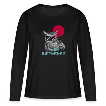 Be different Eule - einzigartig & besonders - Frauen Premium Bio Langarmshirt - Schwarz - Vorne - Julia (174cm)