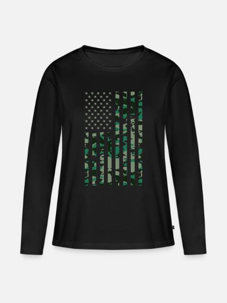 Camouflage US Flagge - Frauen Premium Bio Langarmshirt - Schwarz