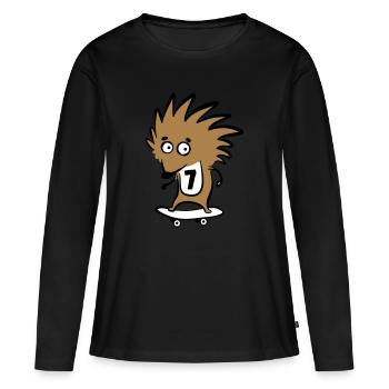 Skate Hedgehog "Knut Heinrich" avec le numéro de départ 7 - T-shirt manches longues Premium bio Femme - noir - Devant - Julia (174cm)