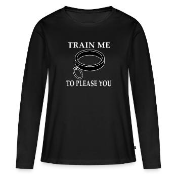 Collier BDSM Train Me To Please You Sub Gift - T-shirt manches longues Premium bio Femme - noir - Devant - Julia (174cm)