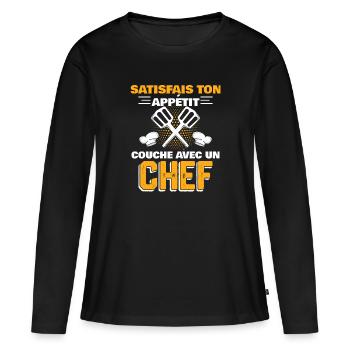 couche avec un chef - T-shirt manches longues Premium bio Femme - noir - Devant - Julia (174cm)