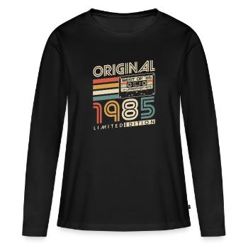 1985 Vintage Born Vintage Rétro Anniversaire - T-shirt manches longues Premium bio Femme - noir - Devant - Julia (174cm)