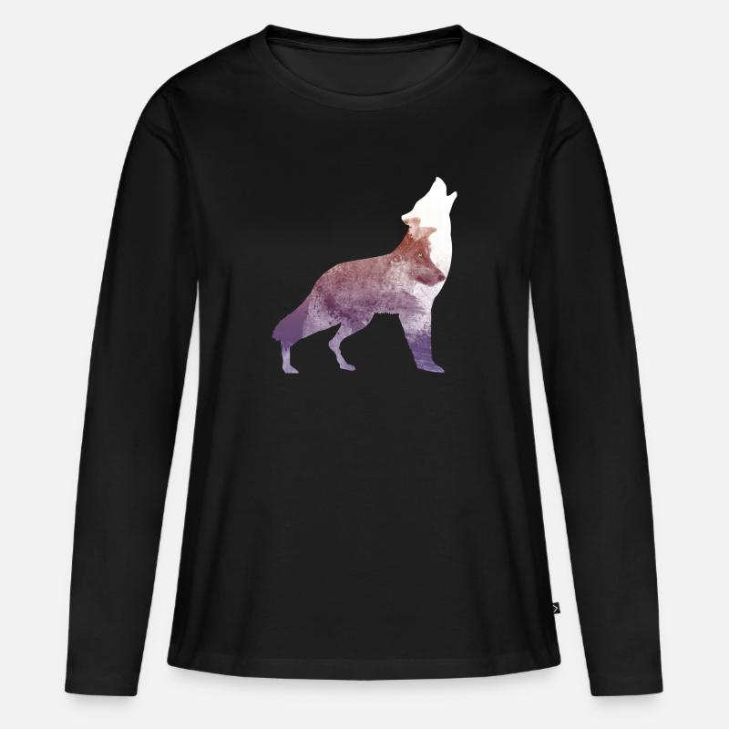 Wolf - Frauen Premium Bio Langarmshirt - Schwarz