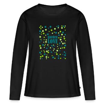 GARDENLOVE Garten Gärtnerin Gartenschürze Blüten - Frauen Premium Bio Langarmshirt - Schwarz - Vorne - Julia (174cm)