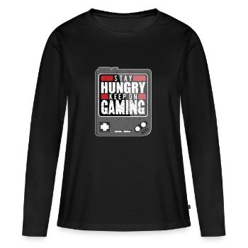 Gaming - Stay Hungry - Continuez à jouer - T-shirt manches longues Premium bio Femme - noir - Devant - Julia (174cm)