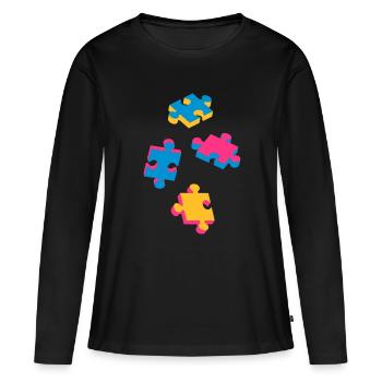vier Puzzleteile - Frauen Premium Bio Langarmshirt - Schwarz - Vorne - Julia (174cm)