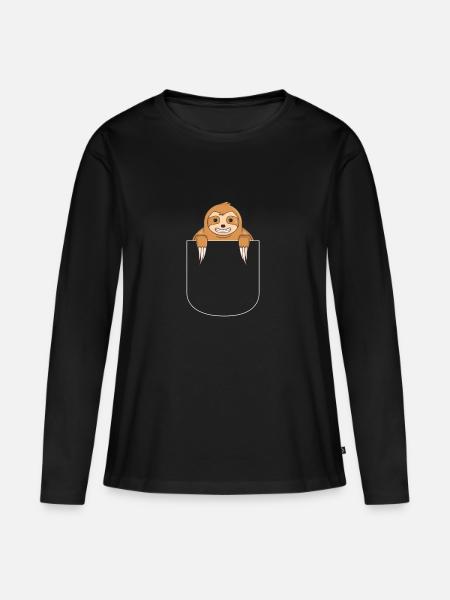 Faultier in der Tasche - Frauen Premium Bio Langarmshirt - Schwarz