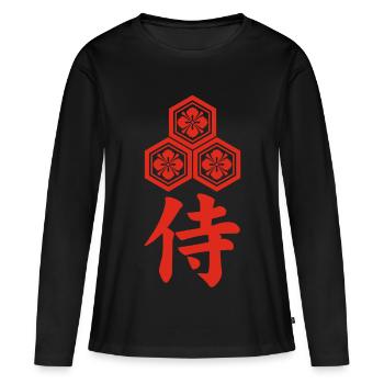 Emblème samouraï du clan Asai (rouge) - T-shirt manches longues Premium bio Femme - noir - Devant - Julia (174cm)