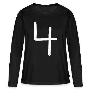 4 Numéro quatre numéro noir anniversaire - T-shirt manches longues Premium bio Femme - noir - Devant - Julia (174cm)