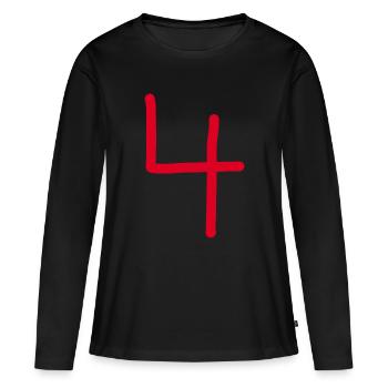 4 Numéro quatre numéro noir anniversaire - T-shirt manches longues Premium bio Femme - noir - Devant - Julia (174cm)