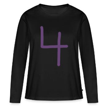 4 Numéro quatre numéro violet anniversaire - T-shirt manches longues Premium bio Femme - noir - Devant - Julia (174cm)