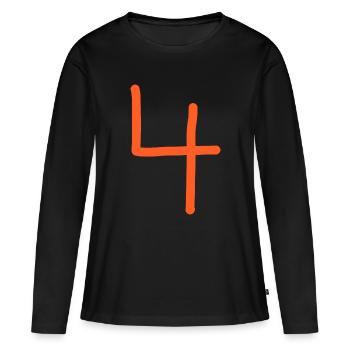 4 Numéro quatre numéro orange anniversaire - T-shirt manches longues Premium bio Femme - noir - Devant - Julia (174cm)