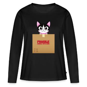 Kitten on Fragile Box Kawaii - Women's Premium Organic Long Sleeve Shirt - black - Front - Julia (174cm)