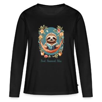 Livre, Hamac, Félicité - T-shirt manches longues Premium bio Femme - noir - Devant - Julia (174cm)