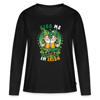 Embrasse-moi, je suis irlandaise - T-shirt manches longues Premium bio Femme - noir - Devant - Julia (174cm)