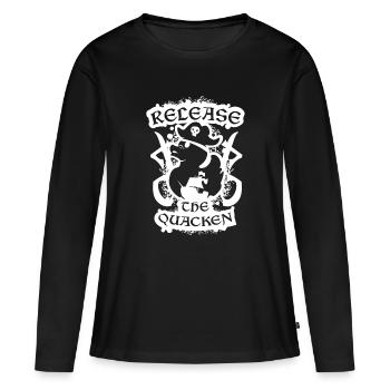 Sortie de The Quacken Funny Pirate Duck - T-shirt manches longues Premium bio Femme - noir - Devant - Julia (174cm)