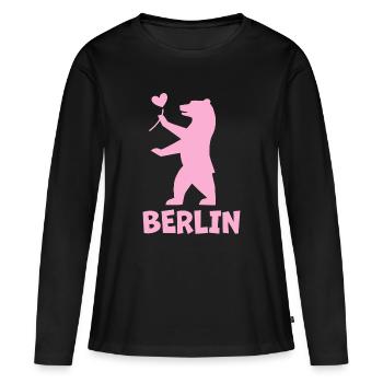 Berlin Berlin Ours avec cœur - T-shirt manches longues Premium bio Femme - noir - Devant - Julia (174cm)
