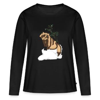 Tanuki sous le gui - T-shirt manches longues Premium bio Femme - noir - Devant - Julia (174cm)