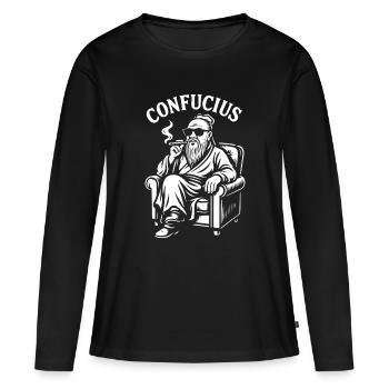 Confucius Lounge Cigare à barbe - T-shirt manches longues Premium bio Femme - noir - Devant - Julia (174cm)
