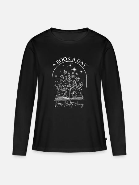 Blumen im Buchzauber - Frauen Premium Bio Langarmshirt - Schwarz