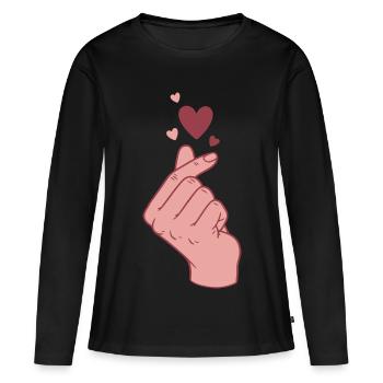 Kpop Cœur de doigt Coréen Pop Amour mignon Coréen - T-shirt manches longues Premium bio Femme - noir - Devant - Julia (174cm)