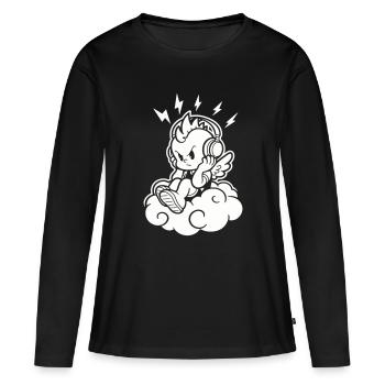 Punk Angel – Chérubin avec casque - T-shirt manches longues Premium bio Femme - noir - Devant - Julia (174cm)