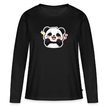 Happy Panda – Mode Amour ACTIVÉ 🐼💖 - T-shirt manches longues Premium bio Femme - noir - Devant - Julia (174cm)