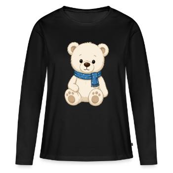 Tout-petit ours en peluche avec écharpe bleue - T-shirt manches longues Premium bio Femme - noir - Devant - Julia (174cm)