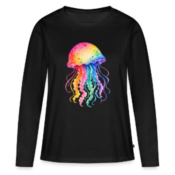 Illustration aquarelle de méduse colorée - T-shirt manches longues Premium bio Femme - noir - Devant - Julia (174cm)