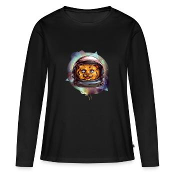 Chat de l'espace - T-shirt manches longues Premium bio Femme - noir - Devant - Julia (174cm)