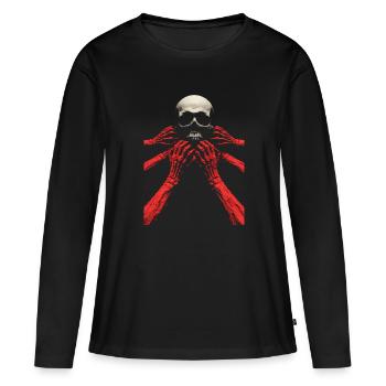 Schaedel mit rote Arme - Frauen Premium Bio Langarmshirt - Schwarz - Vorne - Julia (174cm)