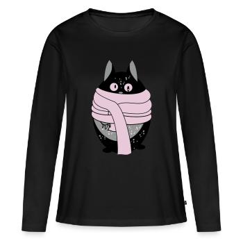 Katze mit Schal - Frauen Premium Bio Langarmshirt - Schwarz - Vorne - Julia (174cm)