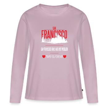 SAN FRANCISCO - T-shirt manches longues Premium bio Femme - rose poudré - Devant - Julia (174cm)
