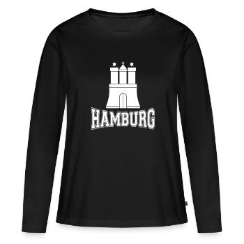 Hambourg - T-shirt manches longues Premium bio Femme - noir - Devant - Julia (174cm)
