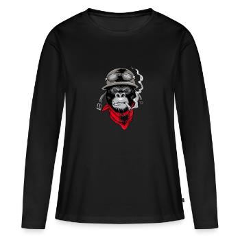 Albanien Motorrad Helm Motorradfahrer Biker - Frauen Premium Bio Langarmshirt - Schwarz - Vorne - Julia (174cm)