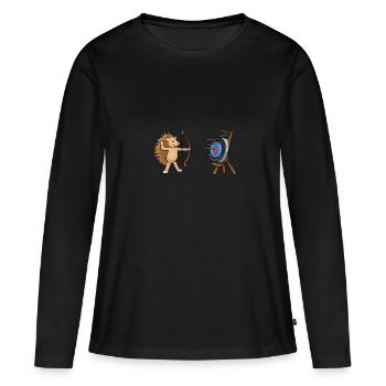Bogenschütze Bogenjäger Bastler essen schlafen - Frauen Premium Bio Langarmshirt - Schwarz - Vorne - Julia (174cm)