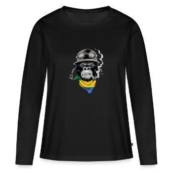 Automobiliste gabonais Patriote Motard Gorille - T-shirt manches longues Premium bio Femme - noir - Devant - Julia (174cm)