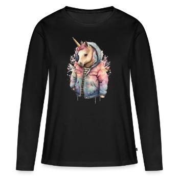 Unicorn wearing a Watercolor jacket - Women's Premium Organic Long Sleeve Shirt - black - Front - Julia (174cm)