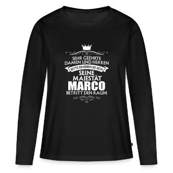 MARCO - Majestät - Frauen Premium Bio Langarmshirt - Schwarz - Vorne - Julia (174cm)