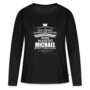 MICHAEL - Majestät - Frauen Premium Bio Langarmshirt - Schwarz - Vorne - Julia (174cm)