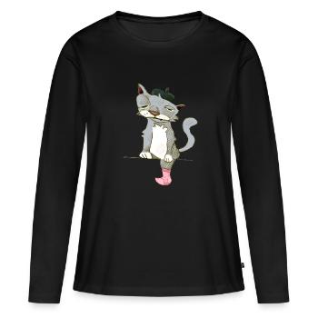 monsieur chat - Frauen Premium Bio Langarmshirt - Schwarz - Vorne - Julia (174cm)